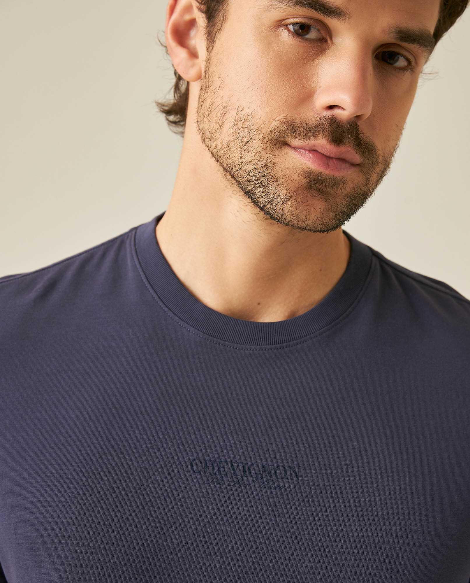 Men's T-Shirt Classic Fit Short Sleeve Cotton Jersey Heavy Washed Front Graphics Back Appliqué - Blue