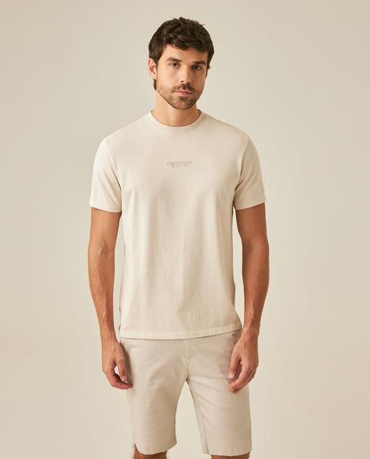 Men's T-Shirt Classic Fit Short Sleeve Cotton Jersey Heavy Washed Front Graphics Back Appliqué - Raw