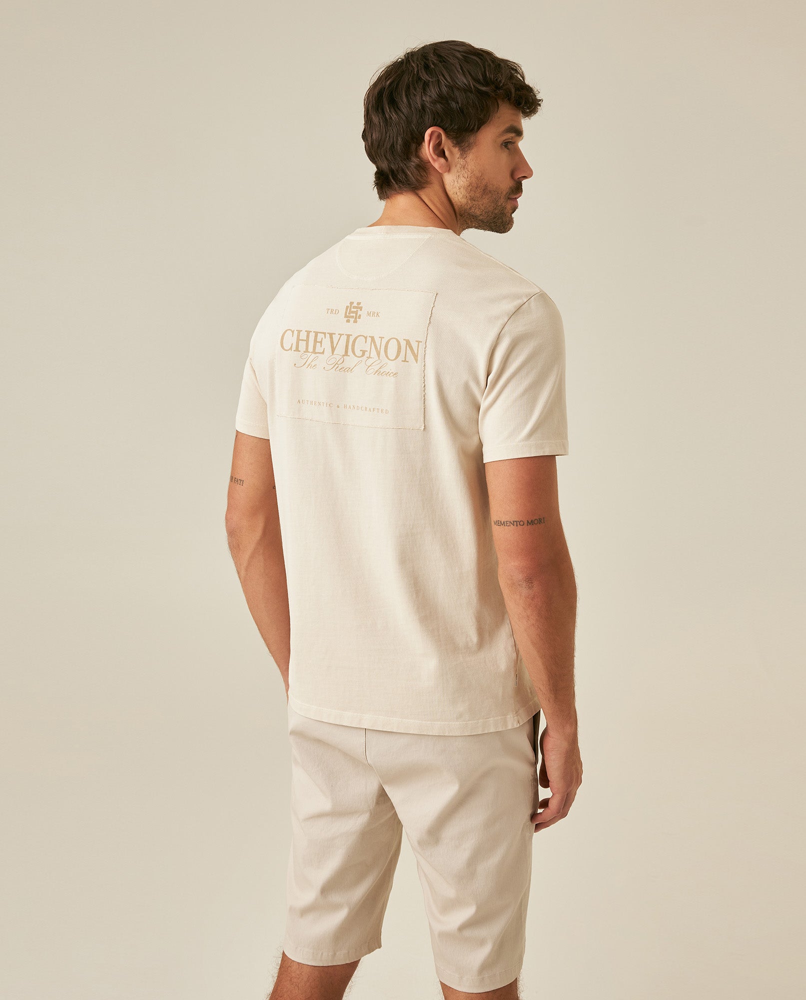 Men's T-Shirt Classic Fit Short Sleeve Cotton Jersey Heavy Washed Front Graphics Back Appliqué - Raw