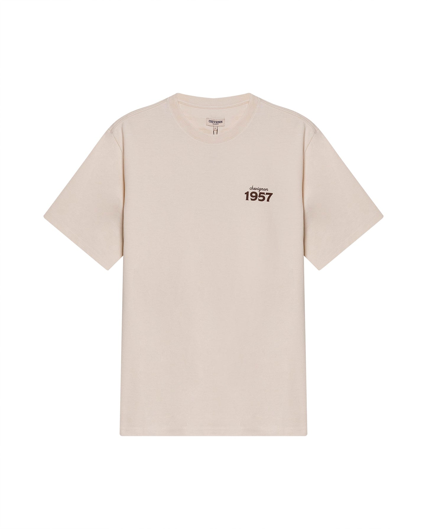 Men's T-Shirt Long Sleeve Classic Fit Cotton Jersey Medium Weight Mixed Typography Front Back - Raw