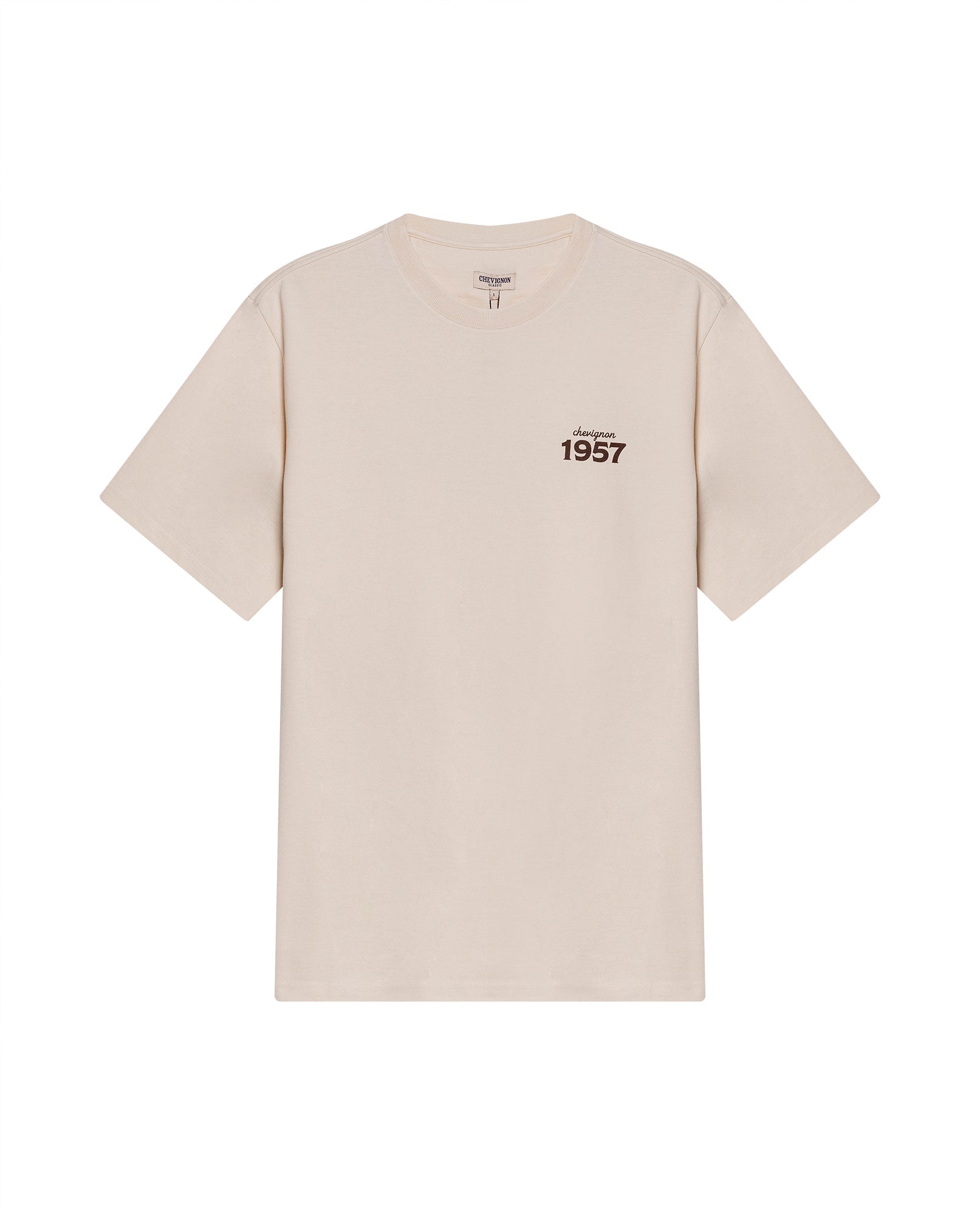Men's T-Shirt Long Sleeve Classic Fit Cotton Jersey Medium Weight Mixed Typography Front Back - Raw