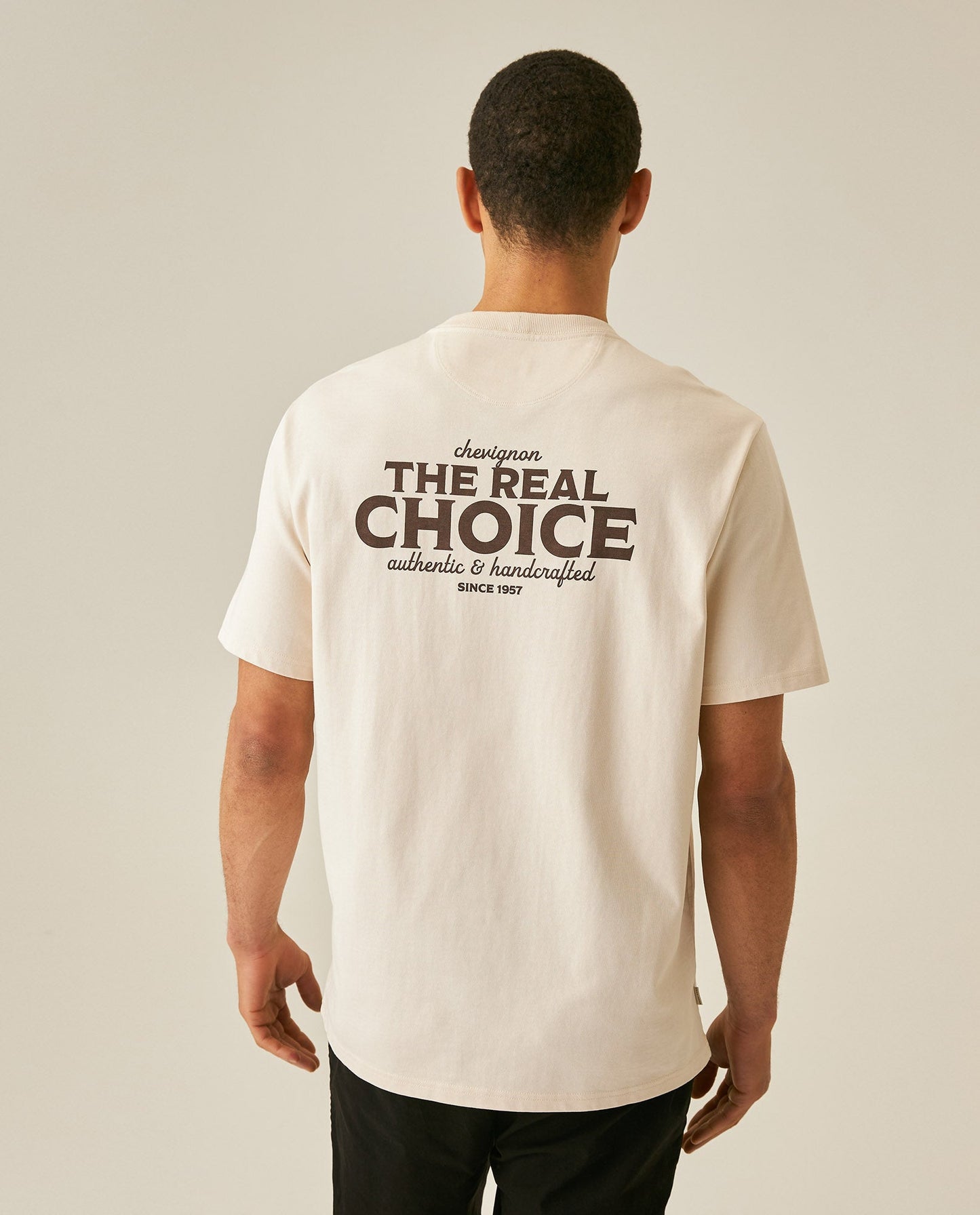 Men's T-Shirt Long Sleeve Classic Fit Cotton Jersey Medium Weight Mixed Typography Front Back - Raw