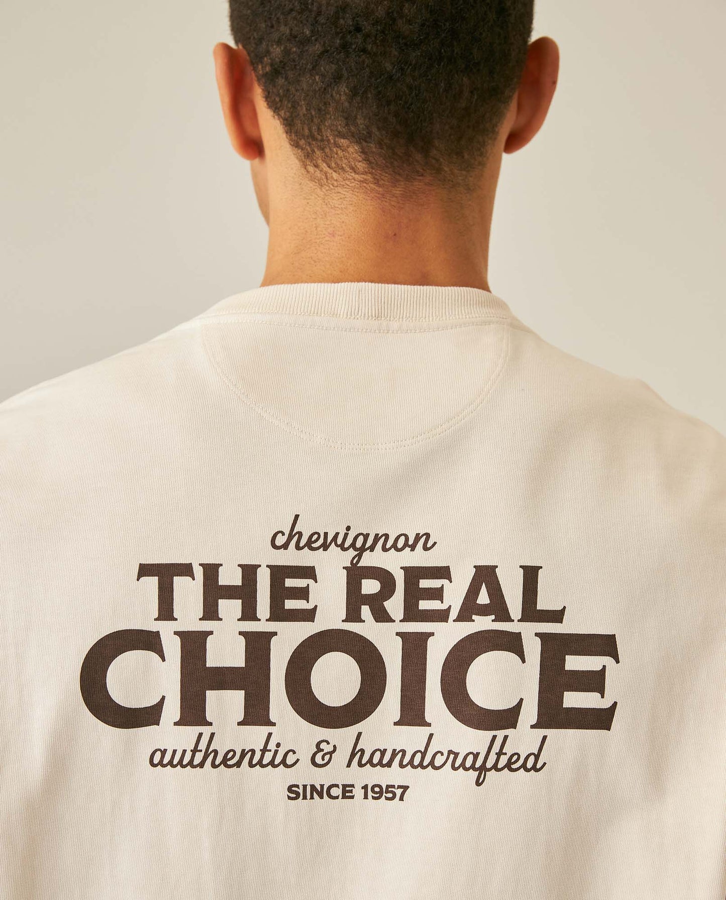 Men's T-Shirt Long Sleeve Classic Fit Cotton Jersey Medium Weight Mixed Typography Front Back - Raw
