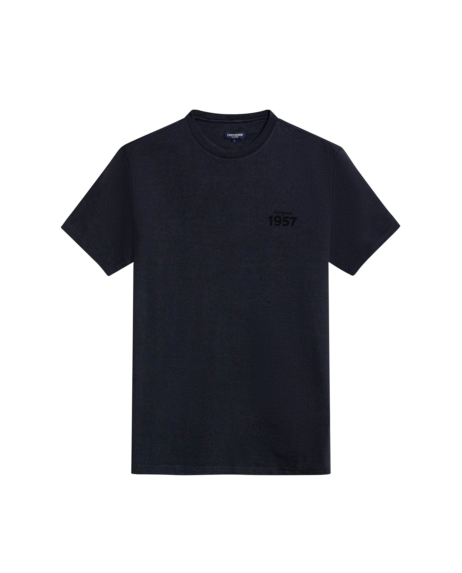 Men's T-Shirt Long Sleeve Classic Fit Cotton Jersey Medium Weight Mixed Typography Front Back - Gray