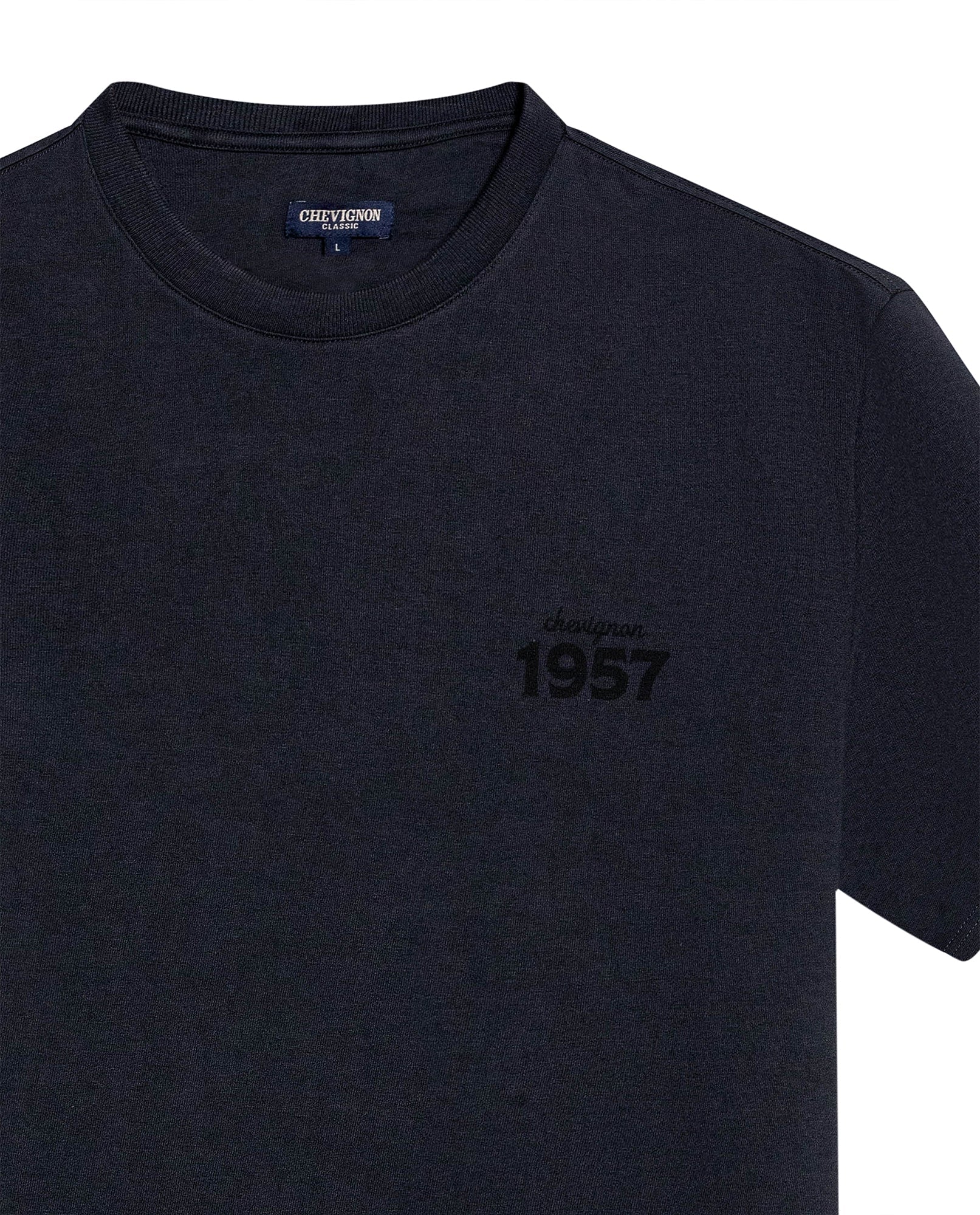 Men's T-Shirt Long Sleeve Classic Fit Cotton Jersey Medium Weight Mixed Typography Front Back - Gray