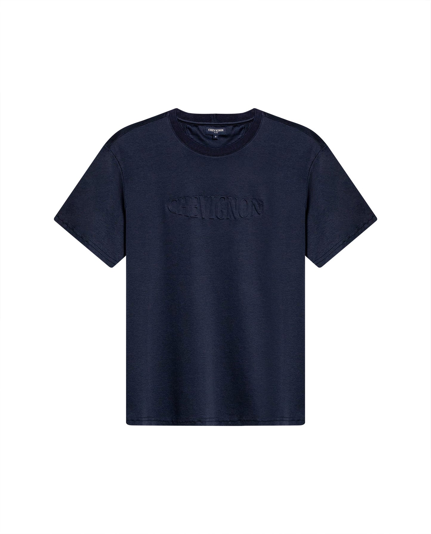 Men's T-Shirt Slim Fit Short Sleeve Modal Cotton Embossed Relief Graphic Touch - Blue