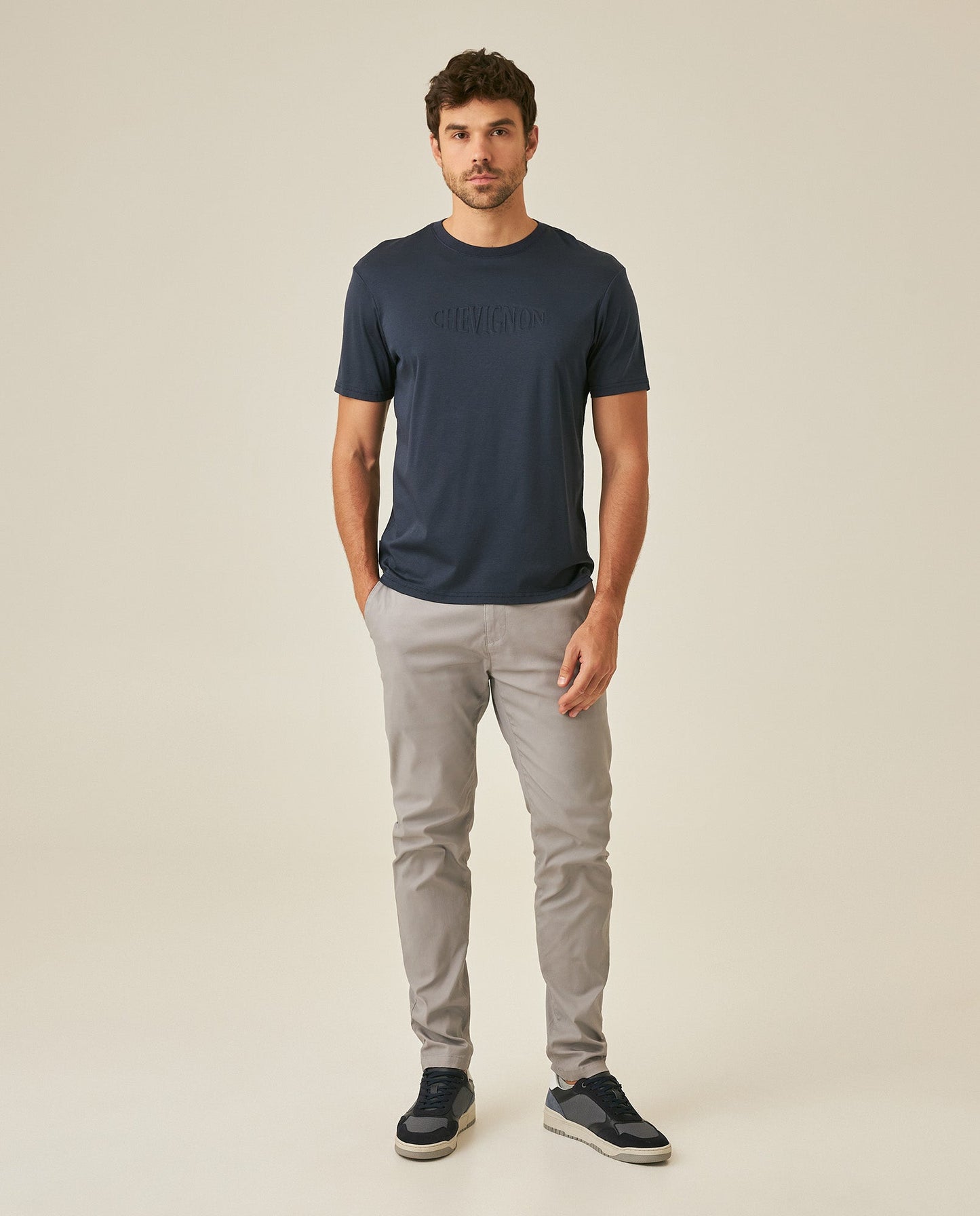 Men's T-Shirt Slim Fit Short Sleeve Modal Cotton Embossed Relief Graphic Touch - Blue