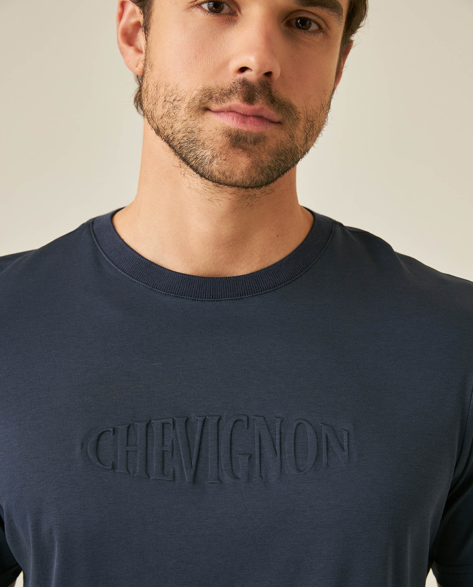 Men's T-Shirt Slim Fit Short Sleeve Modal Cotton Embossed Relief Graphic Touch - Blue