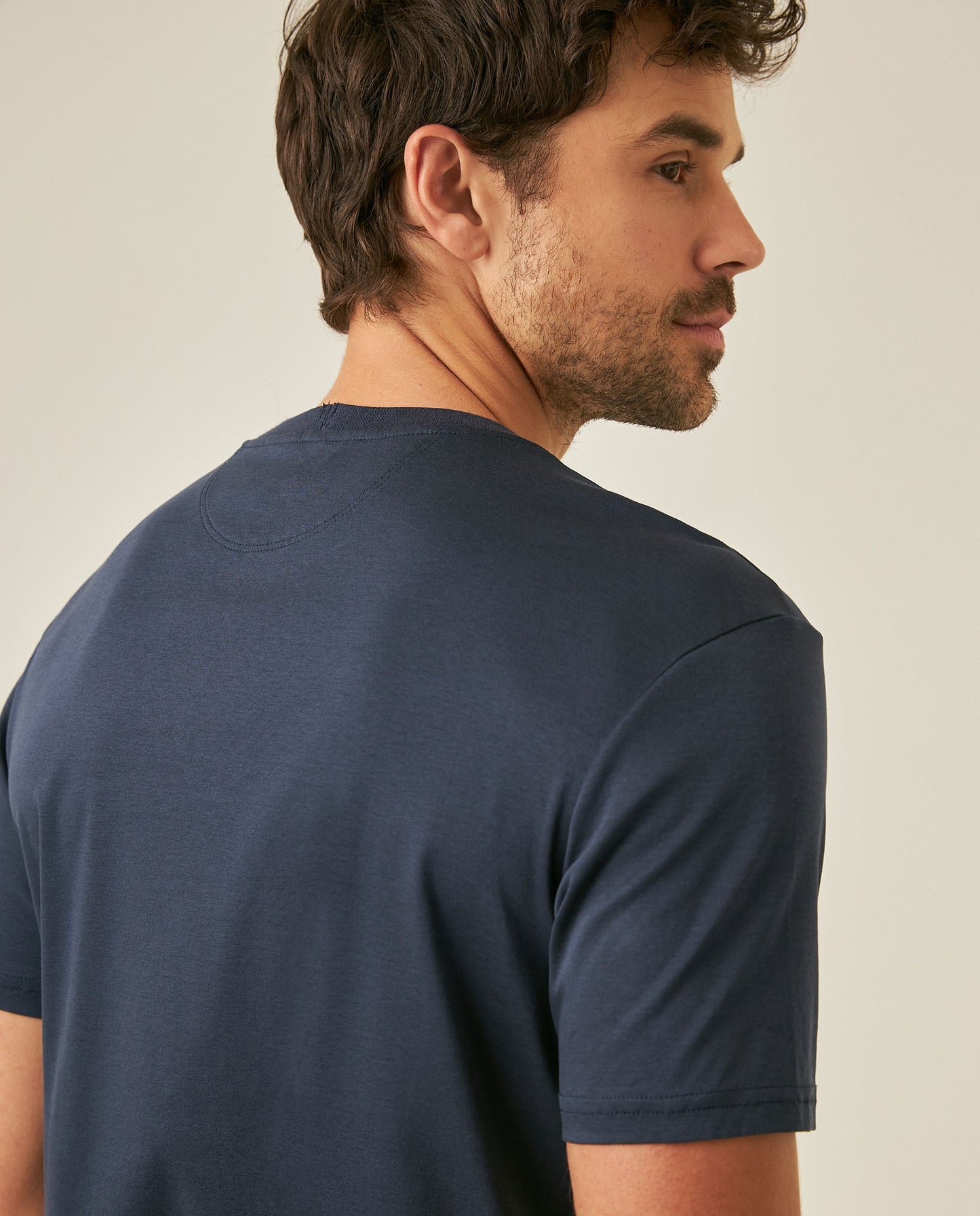 Men's T-Shirt Slim Fit Short Sleeve Modal Cotton Embossed Relief Graphic Touch - Blue