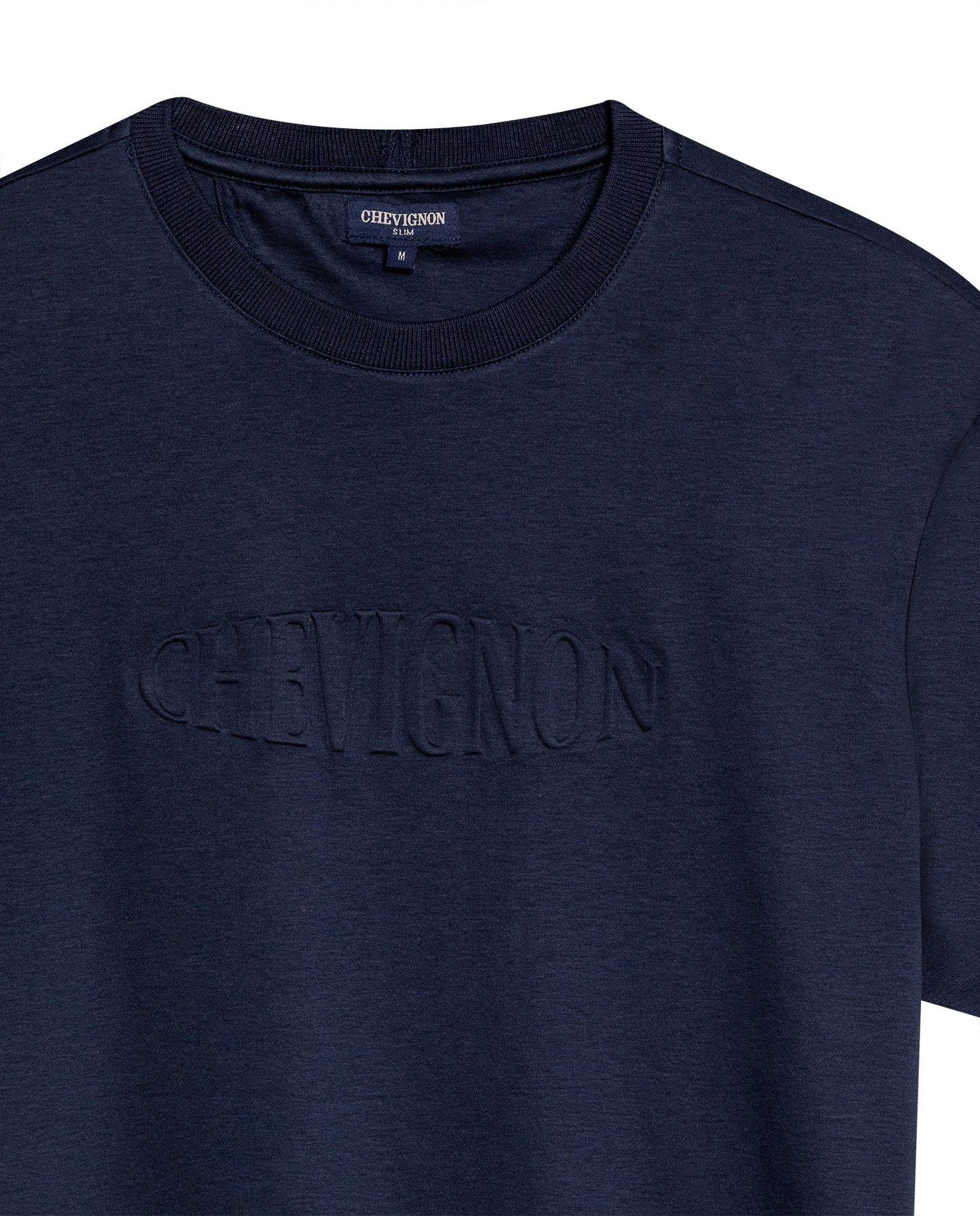 Men's T-Shirt Slim Fit Short Sleeve Modal Cotton Embossed Relief Graphic Touch - Blue