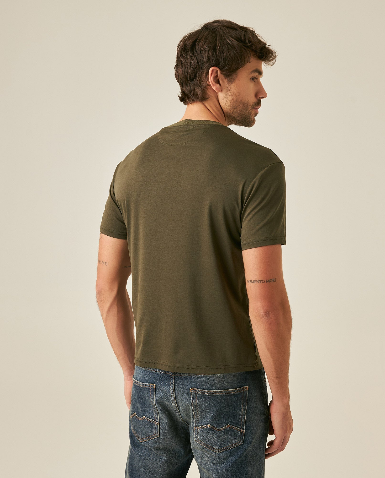 Men's T-Shirt Slim Fit Short Sleeve Modal Cotton Embossed Relief Graphic Touch - Green
