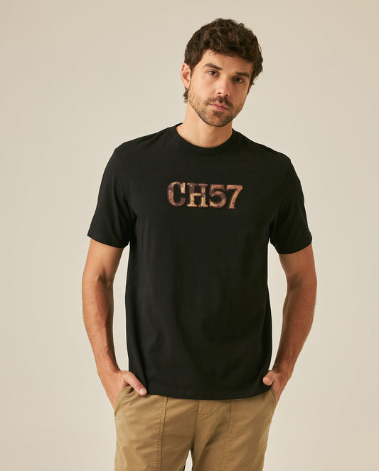 Men's T-Shirt Classic Fit Short Sleeve Crewneck Cotton Jersey Medium Weight Military Camo Aesthetic Chest Graphic - Black
