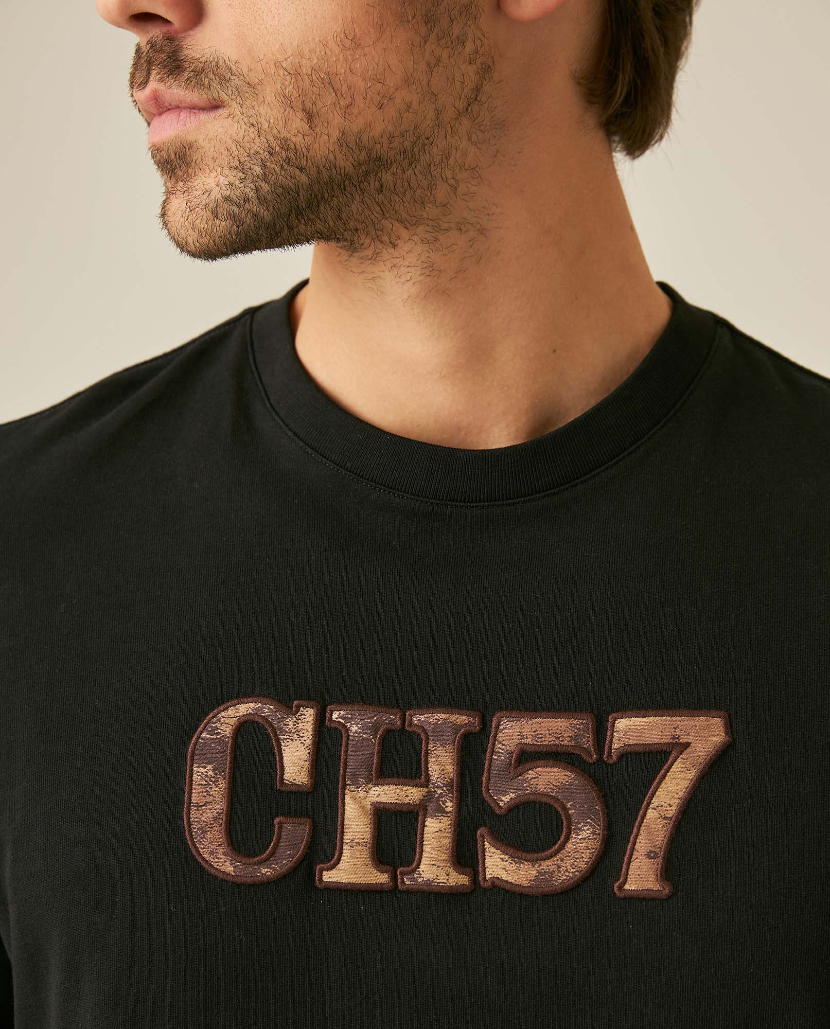 Men's T-Shirt Classic Fit Short Sleeve Crewneck Cotton Jersey Medium Weight Military Camo Aesthetic Chest Graphic - Black
