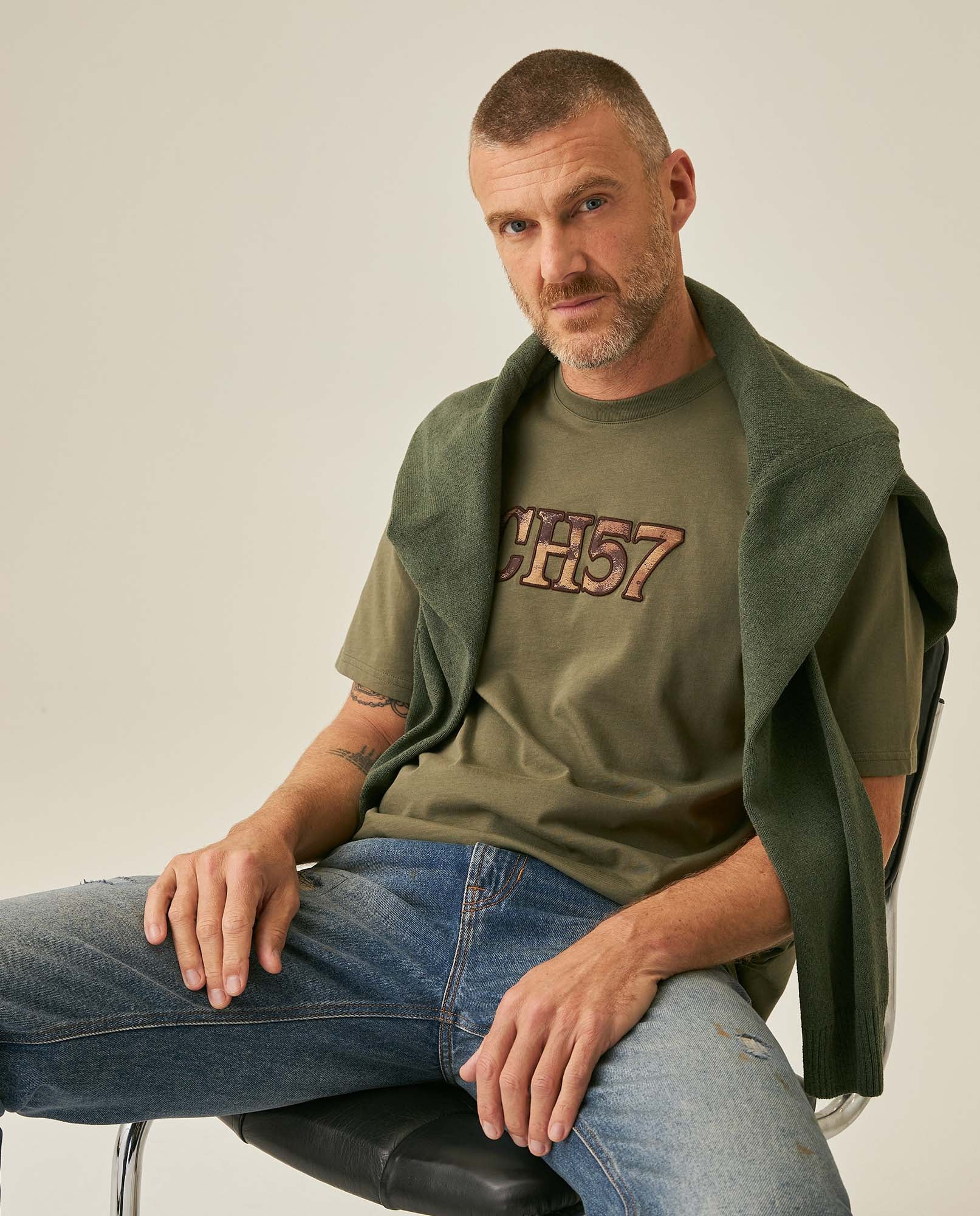 Men's T-Shirt Classic Fit Short Sleeve Crewneck Cotton Jersey Medium Weight Military Camo Aesthetic Chest Graphic - Green