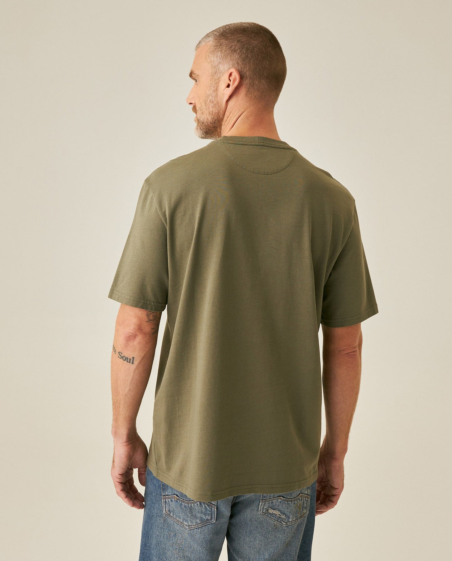 Men's T-Shirt Classic Fit Short Sleeve Crewneck Cotton Jersey Medium Weight Military Camo Aesthetic Chest Graphic - Green