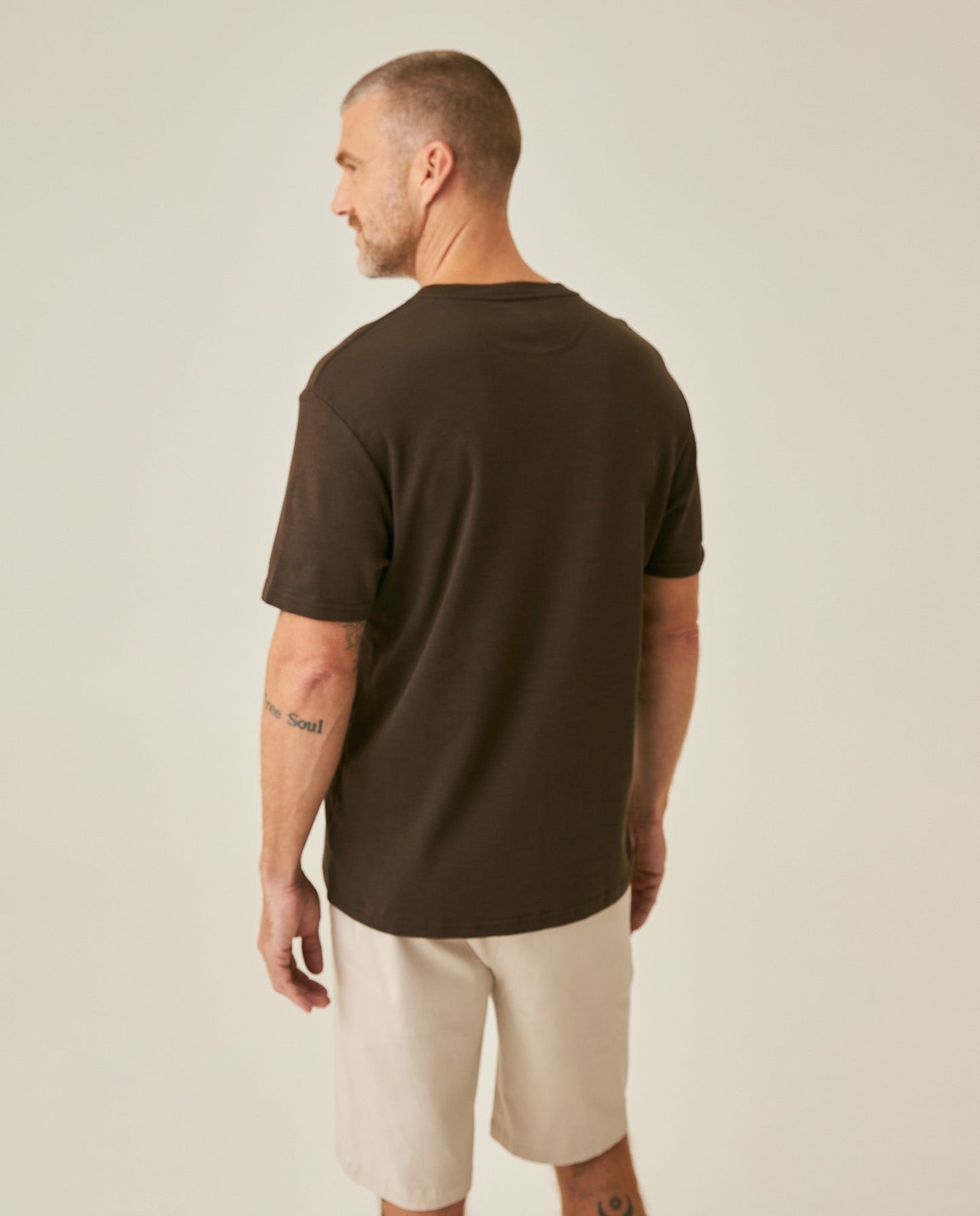 Men's T-Shirt Slim Fit Short Sleeve Cotton Jersey Double Knit Superior Durability Tone on Tone Duck Minimalist - Brown