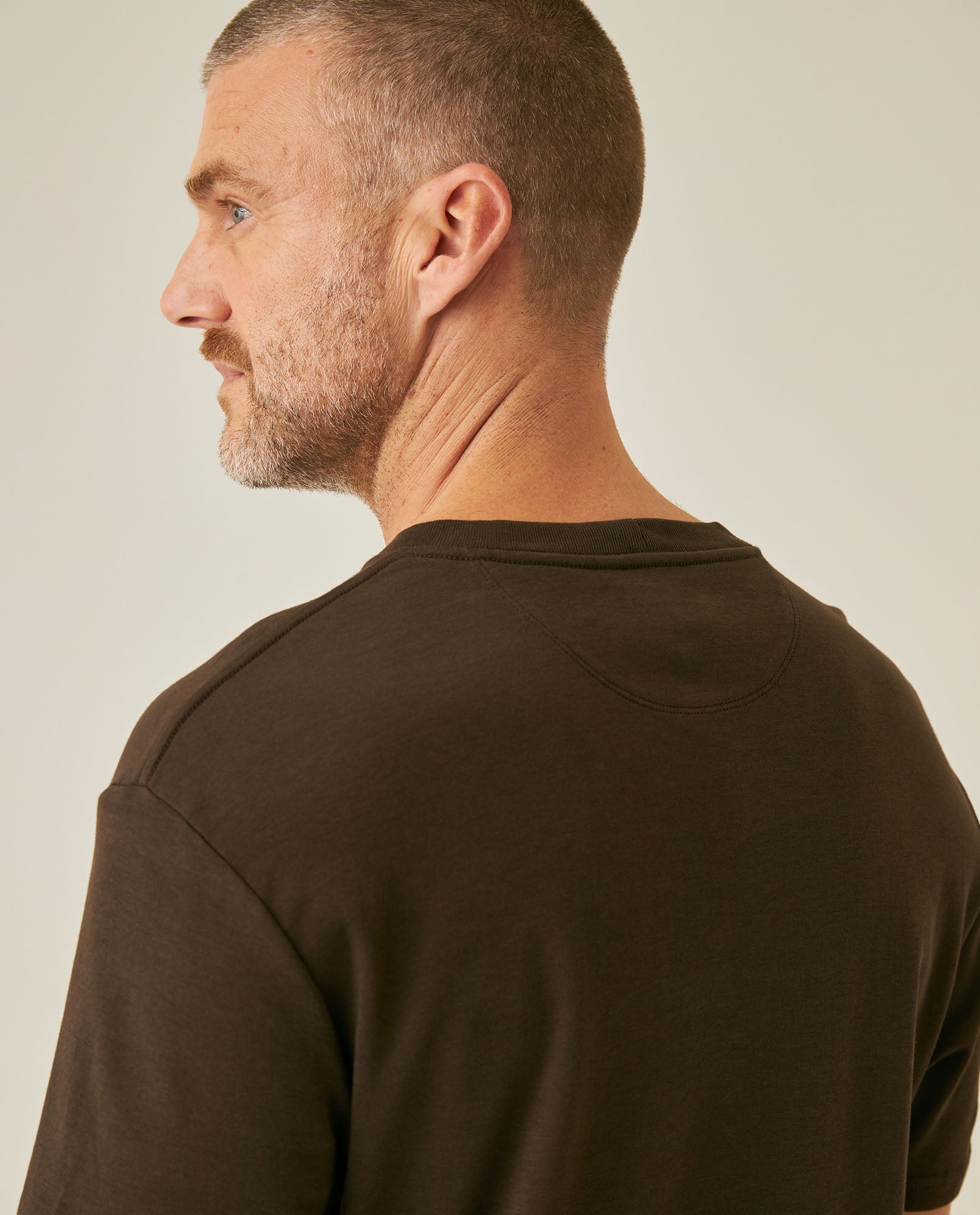 Men's T-Shirt Slim Fit Short Sleeve Cotton Jersey Double Knit Superior Durability Tone on Tone Duck Minimalist - Brown