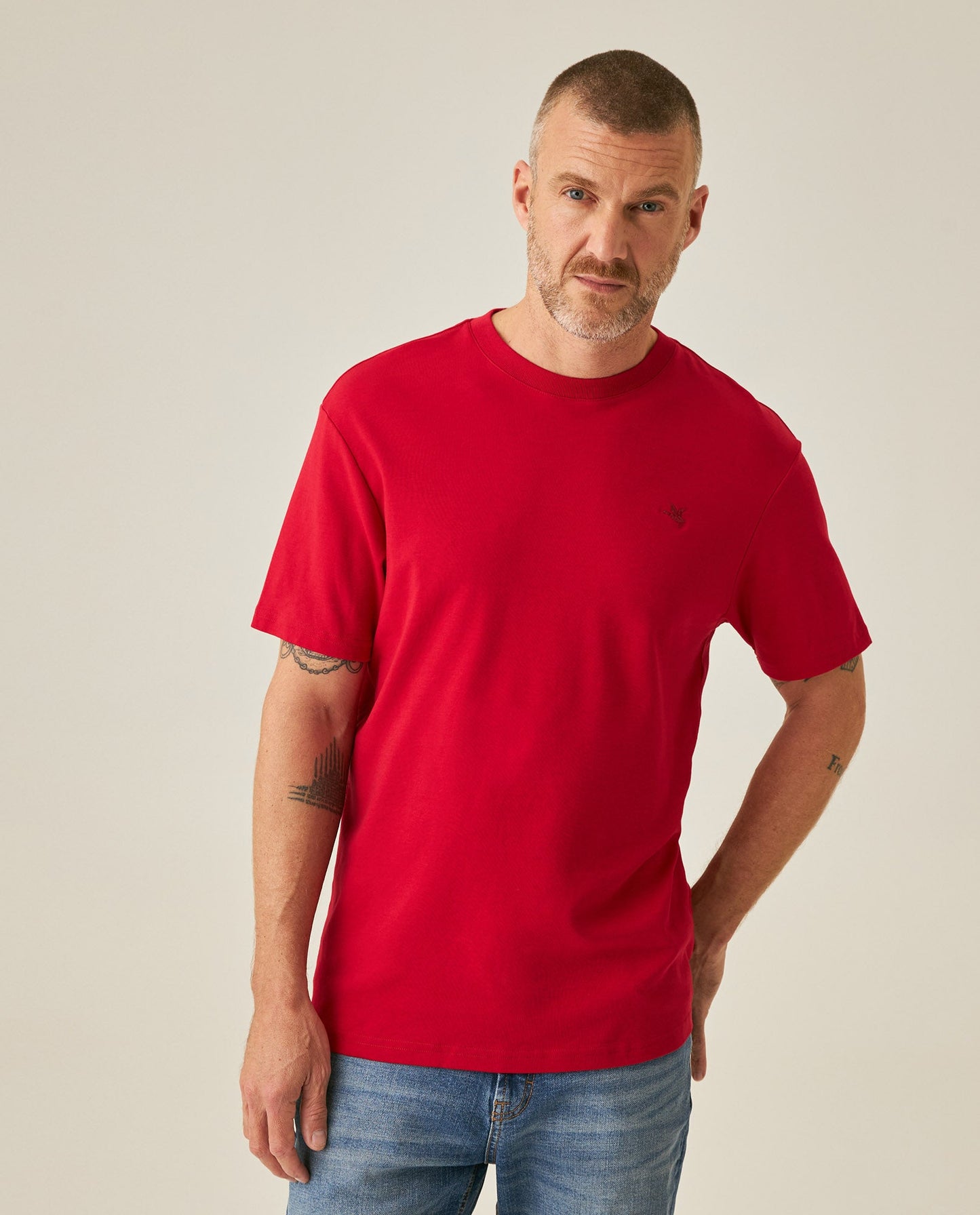 Men's T-Shirt Slim Fit Short Sleeve Cotton Jersey Double Knit Superior Durability Tone on Tone Duck Minimalist - Red