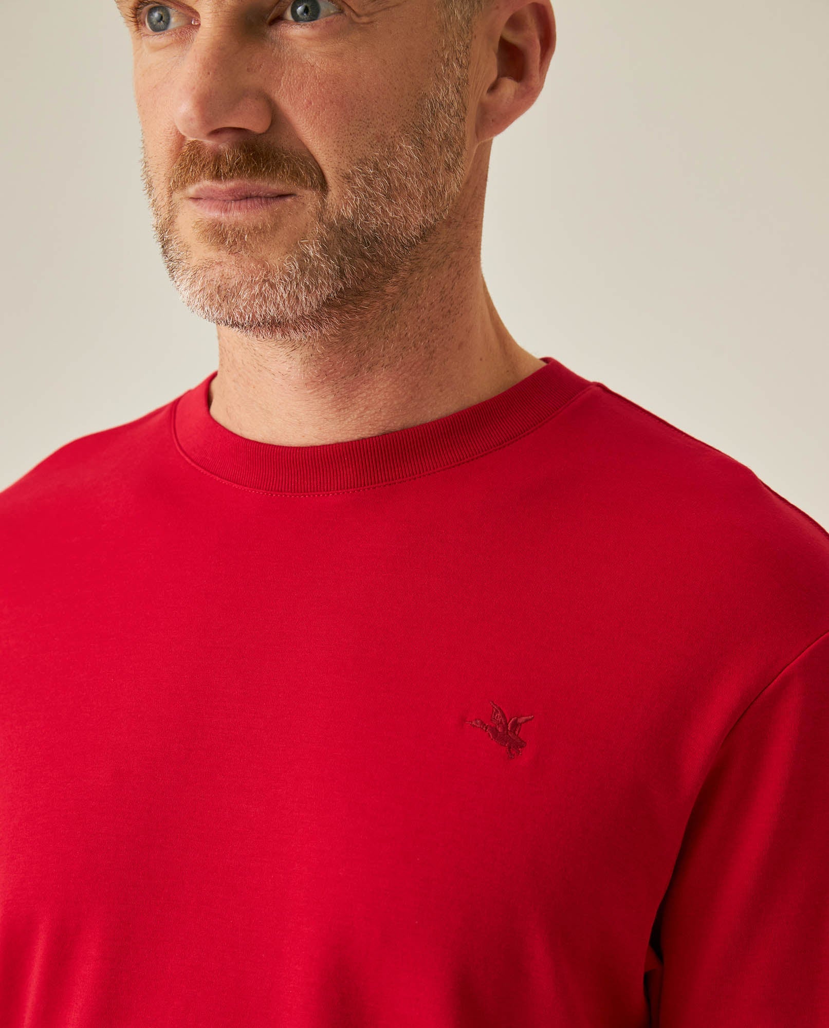 Men's T-Shirt Slim Fit Short Sleeve Cotton Jersey Double Knit Superior Durability Tone on Tone Duck Minimalist - Red