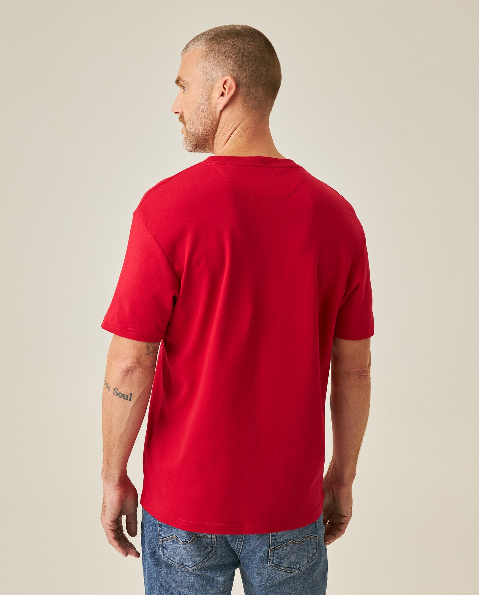 Men's T-Shirt Slim Fit Short Sleeve Cotton Jersey Double Knit Superior Durability Tone on Tone Duck Minimalist - Red
