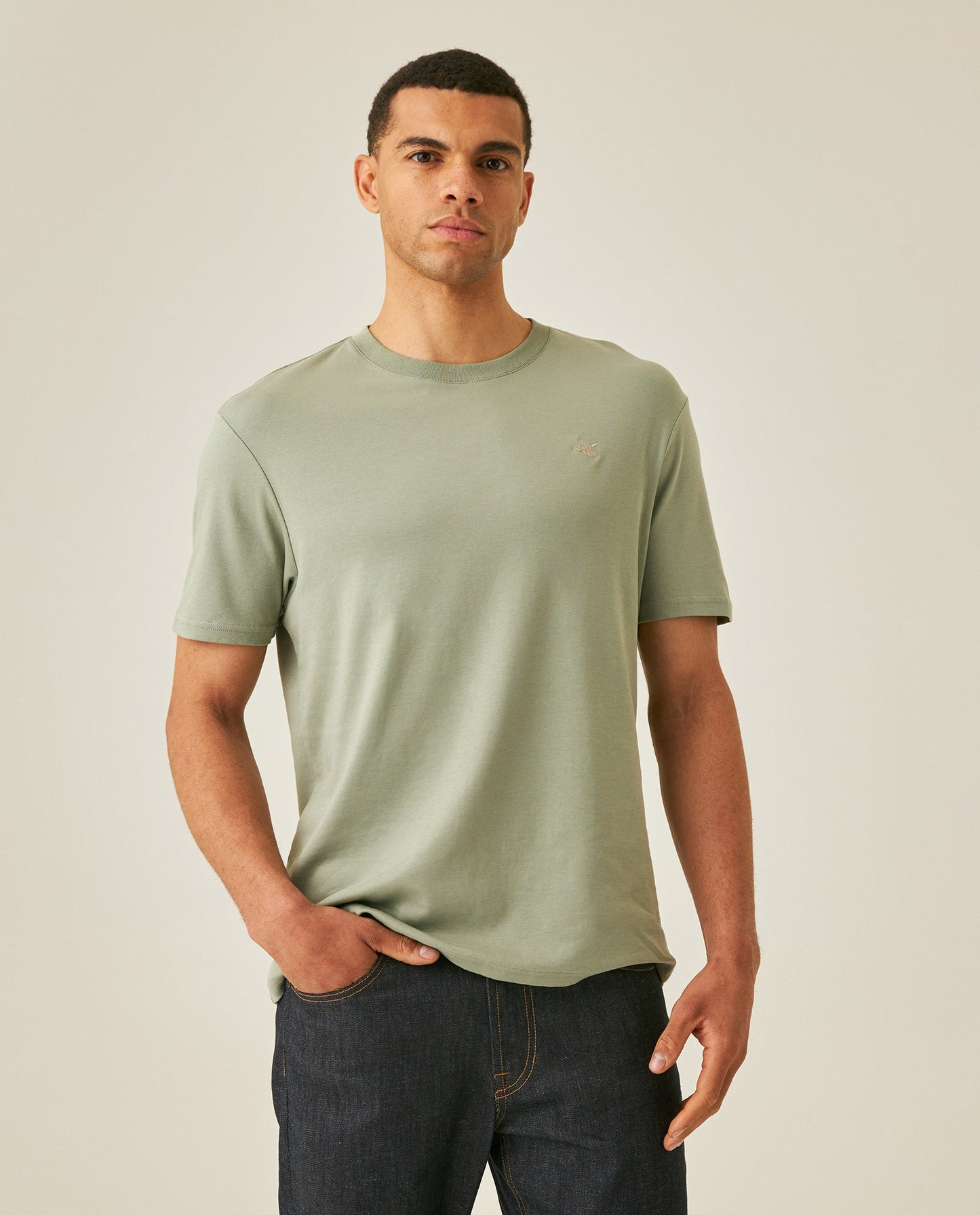 Men's T-Shirt Slim Fit Short Sleeve Cotton Jersey Double Knit Superior Durability Tone on Tone Duck Minimalist - Green