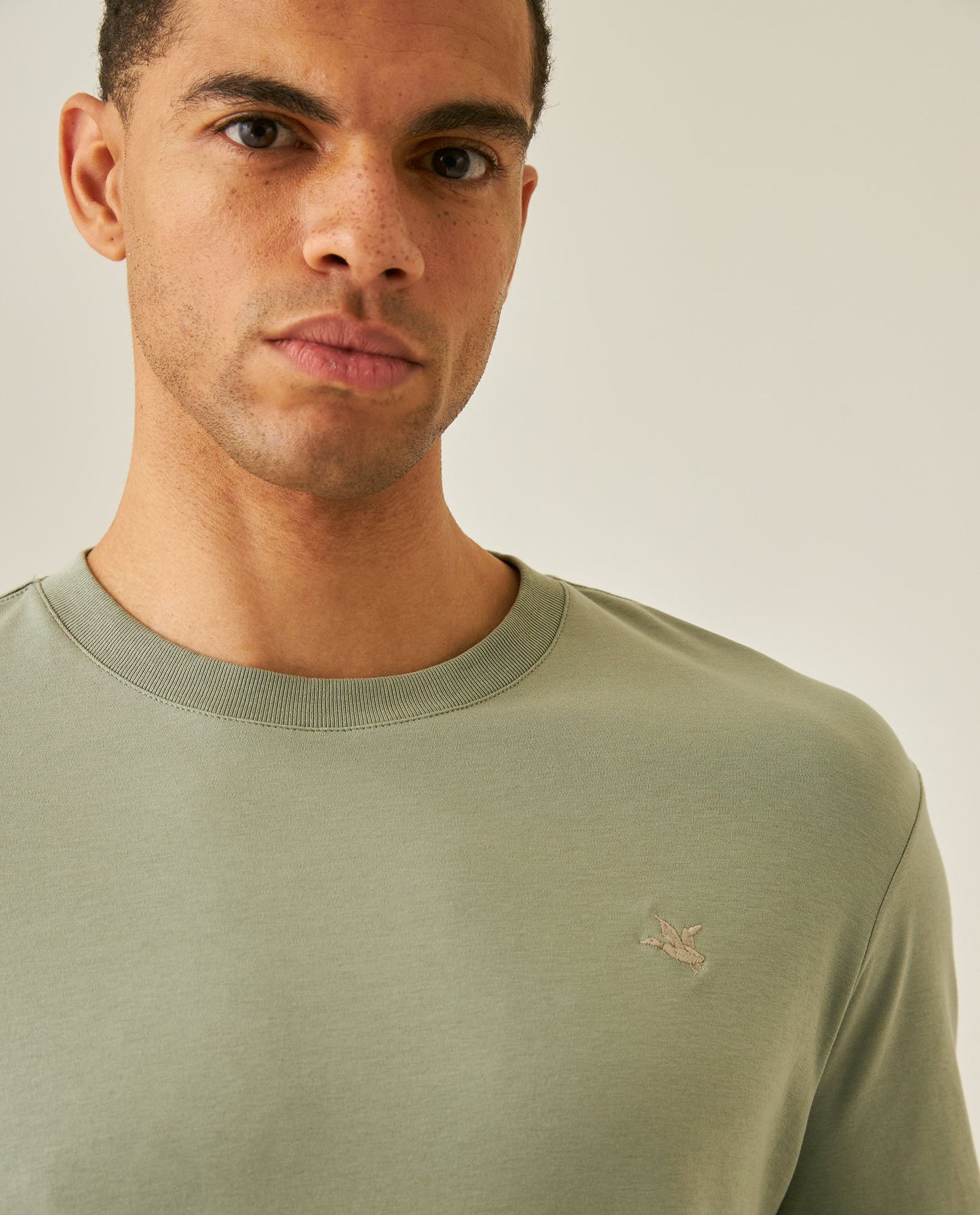 Men's T-Shirt Slim Fit Short Sleeve Cotton Jersey Double Knit Superior Durability Tone on Tone Duck Minimalist - Green