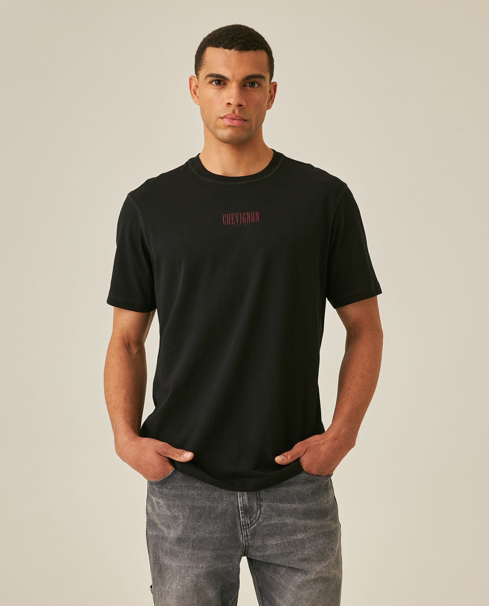 Men's Rodeo T-Shirt Classic Fit Short Sleeve Cotton Jersey Toscana Medium Weight Decorative Seams - Black