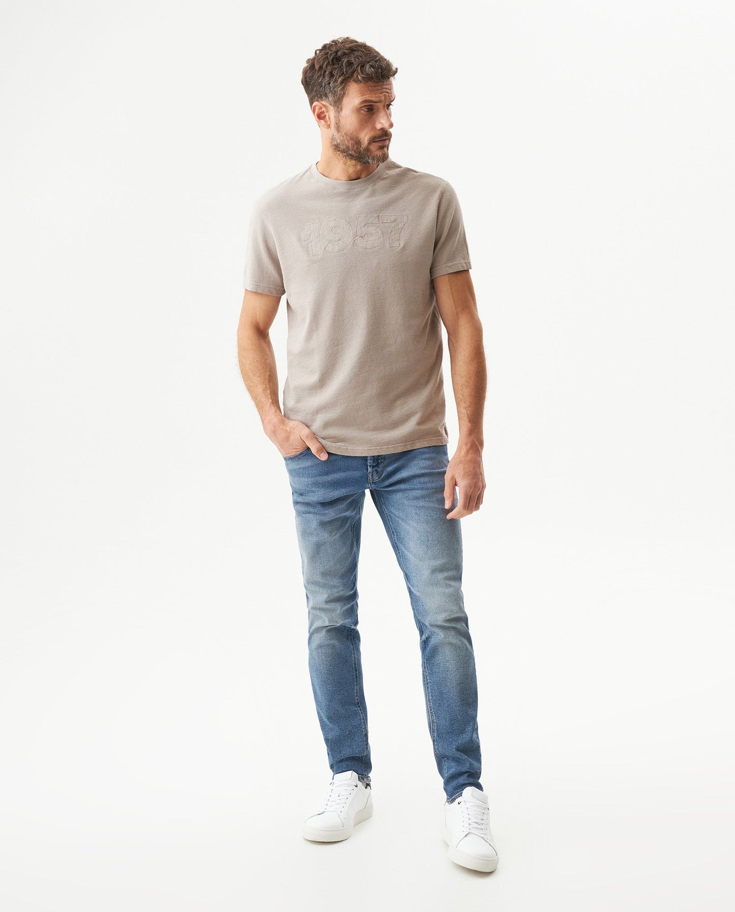 Men's Slim Fit Textured T-shirt in Cotton Seafarer