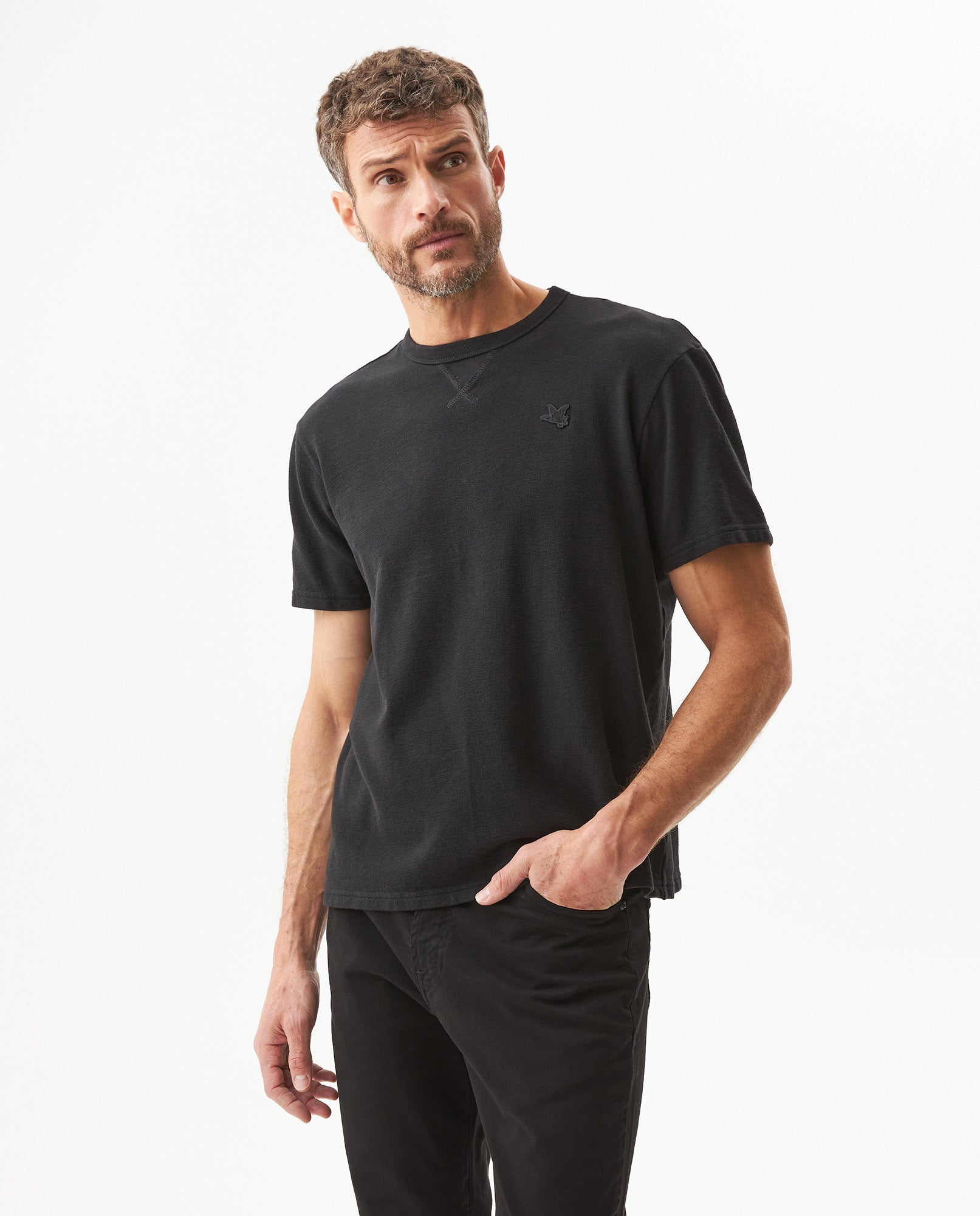 Men's V-Neck Slim Fit T-shirt in Cotton-Polyester Blend Lighthouse