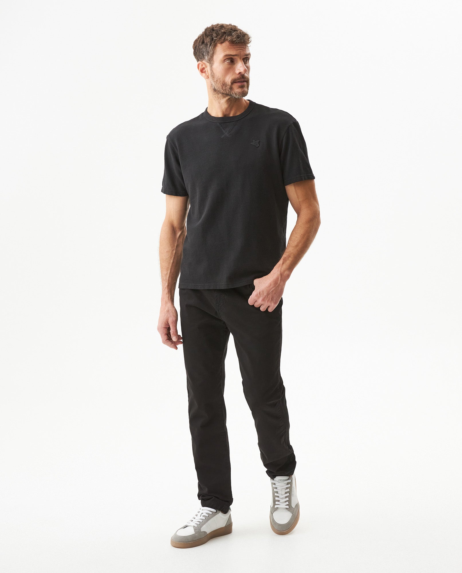 Men's V-Neck Slim Fit T-shirt in Cotton-Polyester Blend Lighthouse