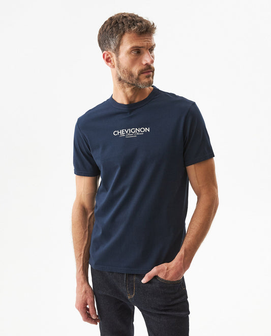 Men's Slim Fit Typographic Graphic T-shirt in Cotton Seafront