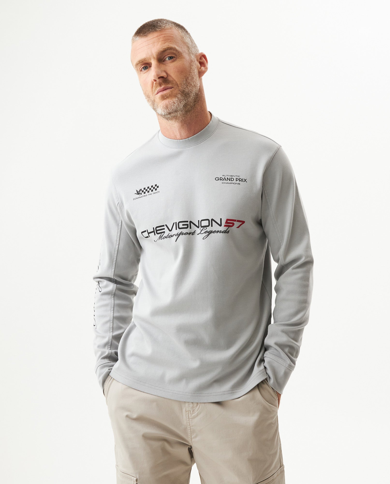 Men's Racing Long Sleeve Regular Fit T-shirt in Cotton Compass