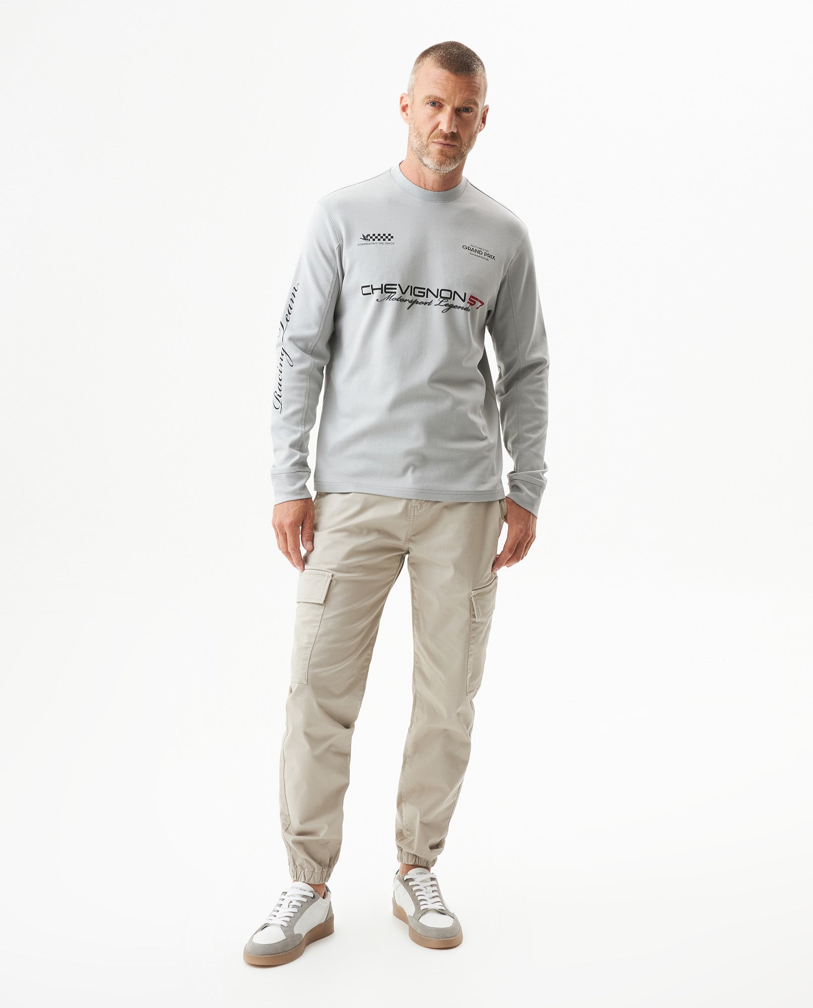 Men's Racing Long Sleeve Regular Fit T-shirt in Cotton Compass